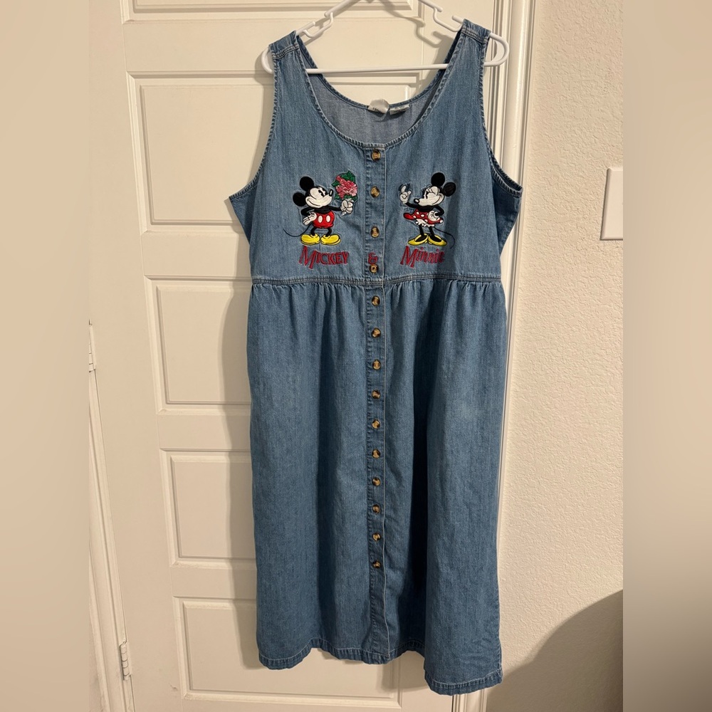 Vintage Disney Denim Dress Mickey & Minnie Embroidered Jumper XL
